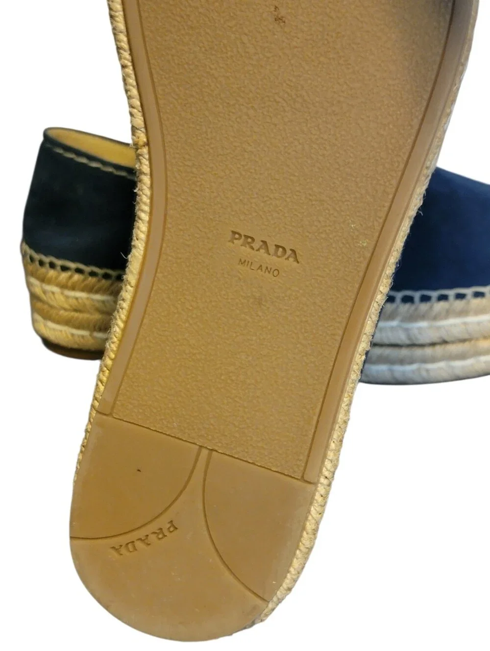 PRADA Milano Peep Toe Platform Espadrille Navy Blue Suede Size 38.5 US 8.5